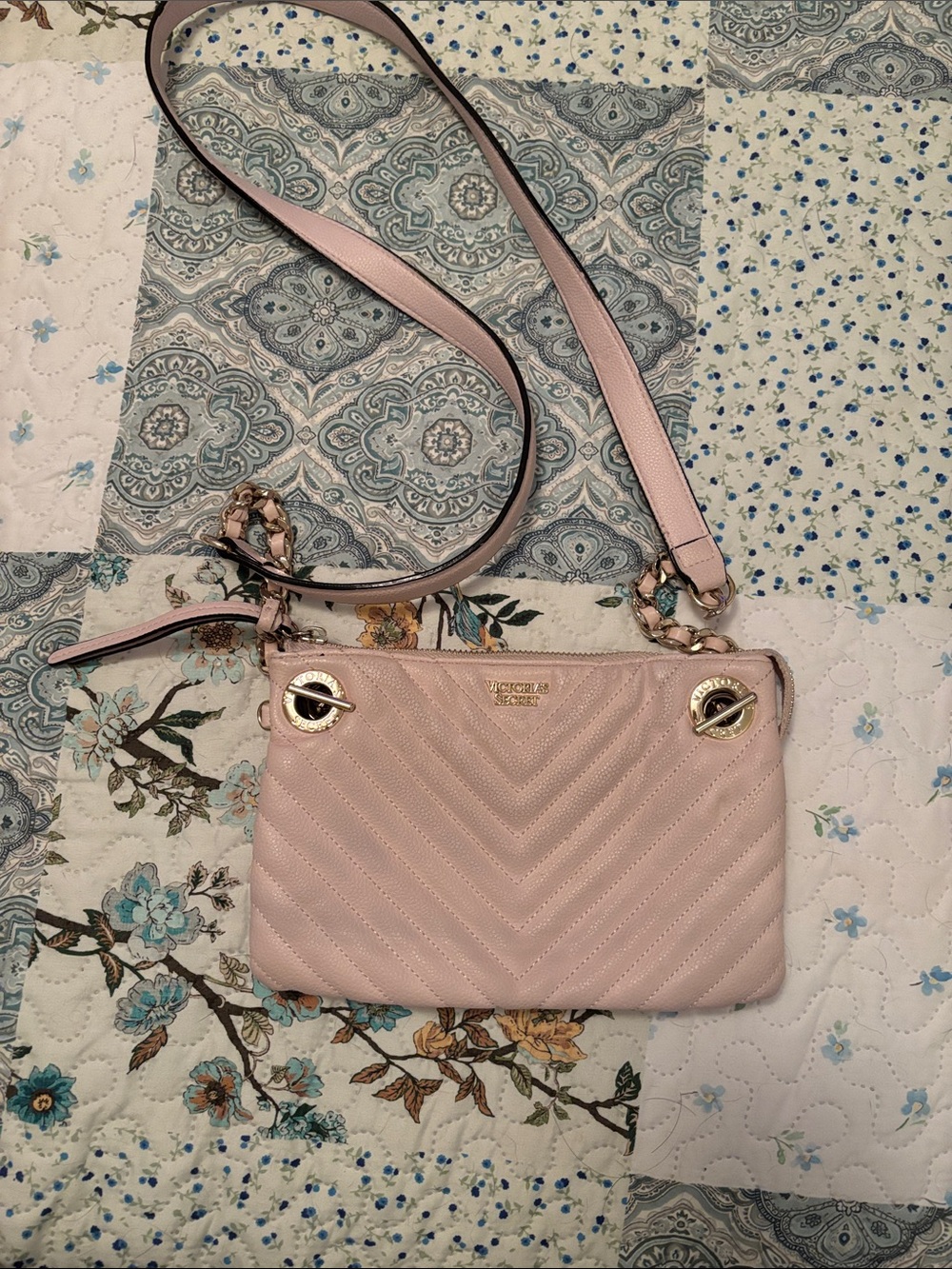 Victorias ssecret Blush Quilted Leather Crossbody with Gold Hardware